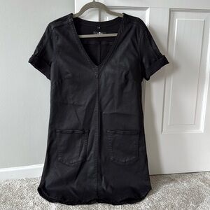 7 For All Mankind Waxed Denim Dress | Black, Cuffed Sleeves